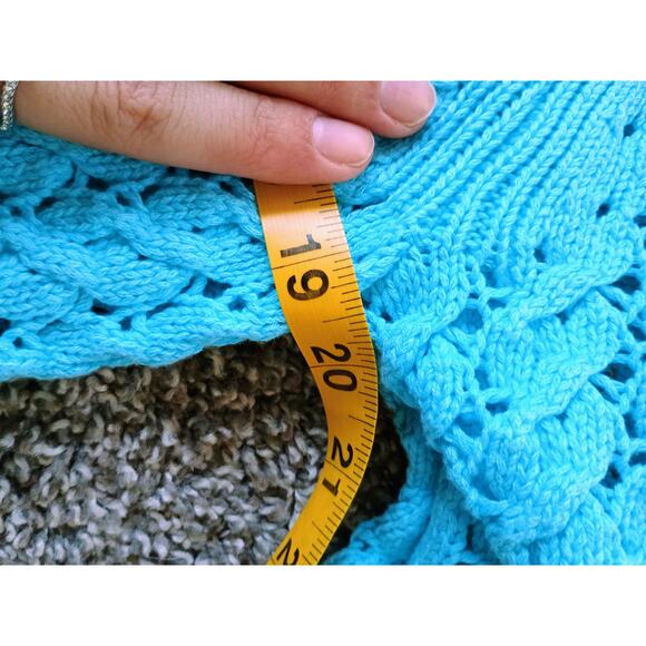 Talbots Open Stitch V-Neck Pullover 100% cotton deep sea blue coastal Mermaid - Picture 13 of 15